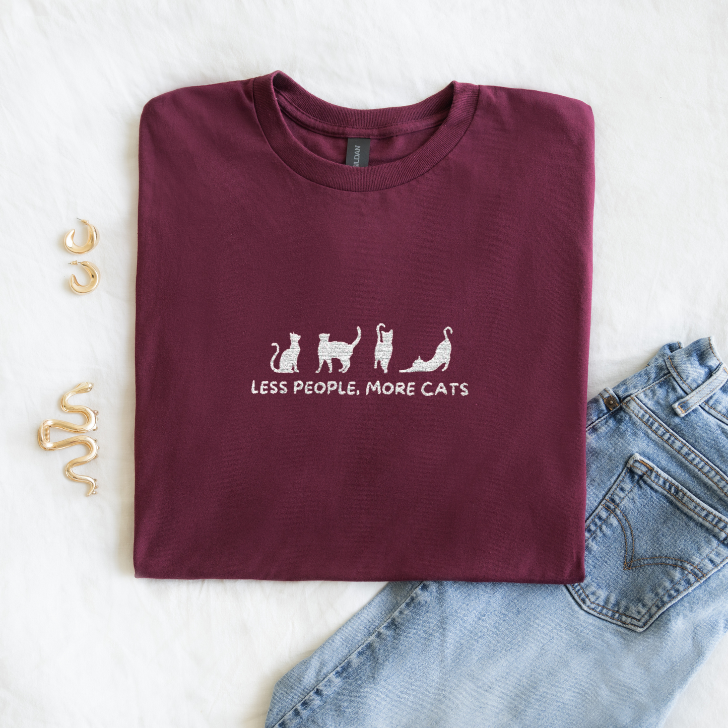 Less People, More Cats | Embroidery T-Shirt | Unisex