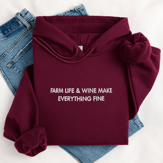 Farm Life & Wine | Embroidery Hoodie | Unisex