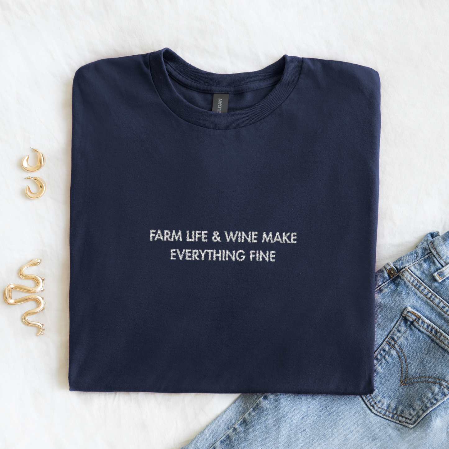 Farm Life & Wine | Embroidered T-shirt | Unisex