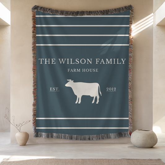 Personalized Woven Blanket | Dark Cow
