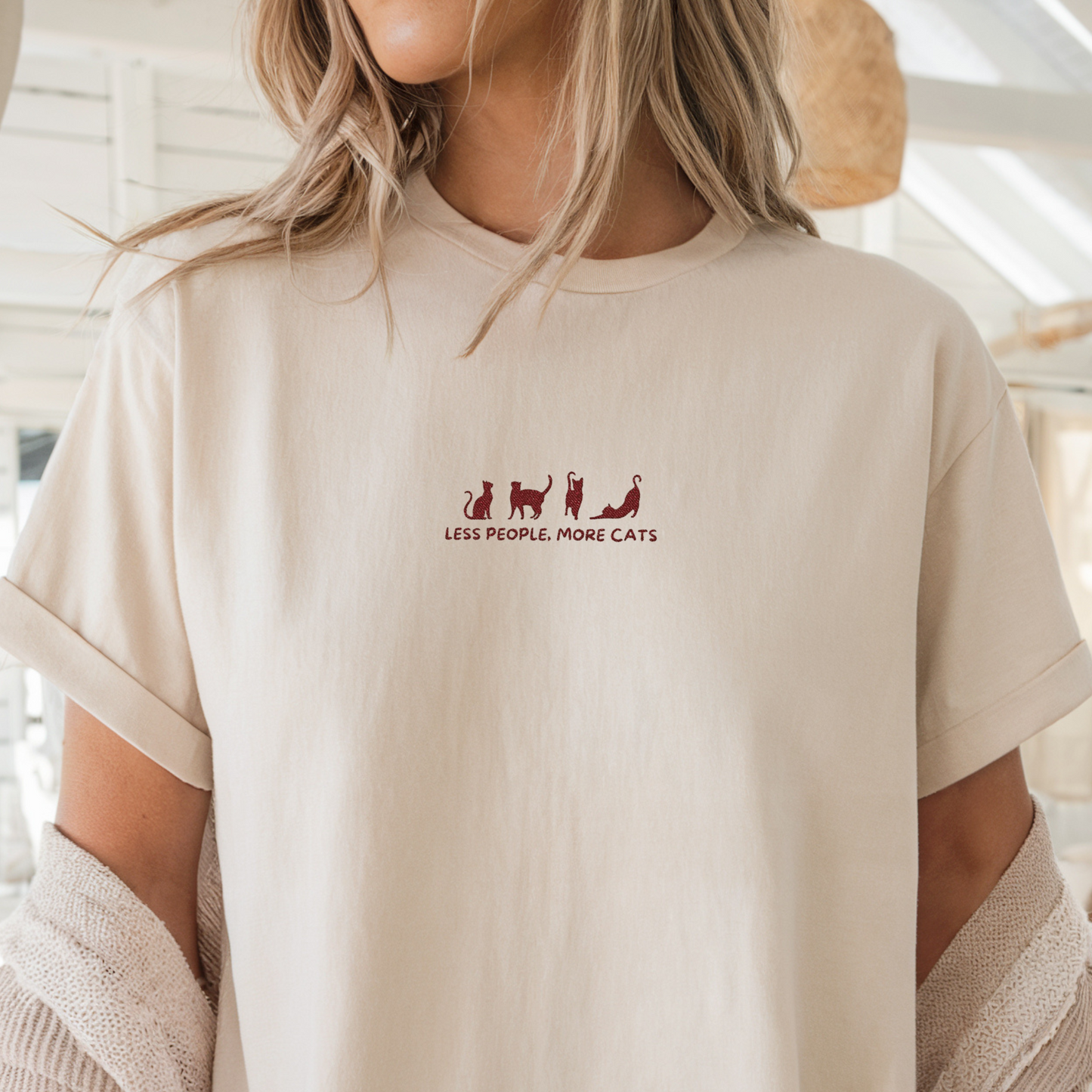 Less People, More Cats | Embroidery T-Shirt | Unisex