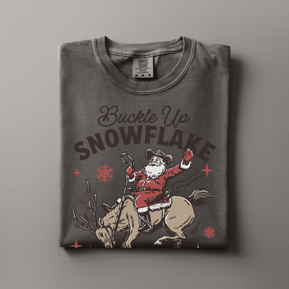 Buckle Up Snowflake | Christmas Cowgirl | T-shirt