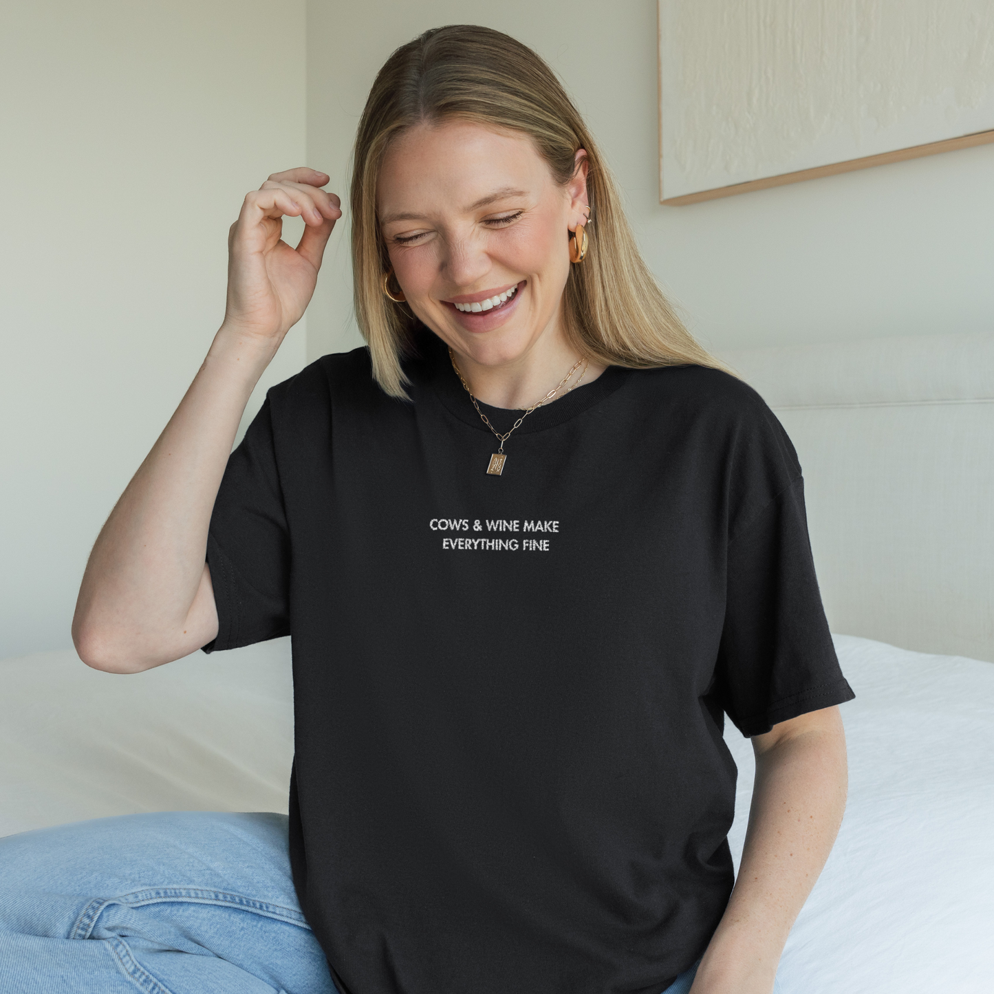 Cows & Wine | Embroidered T-shirt | Unisex