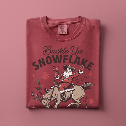 Buckle Up Snowflake | Christmas Cowgirl | T-shirt