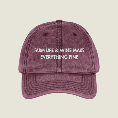 Vintage Embroidery Cap | Farm Life & Wine | Unisex