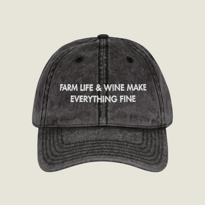 Vintage Embroidery Cap | Farm Life & Wine | Unisex