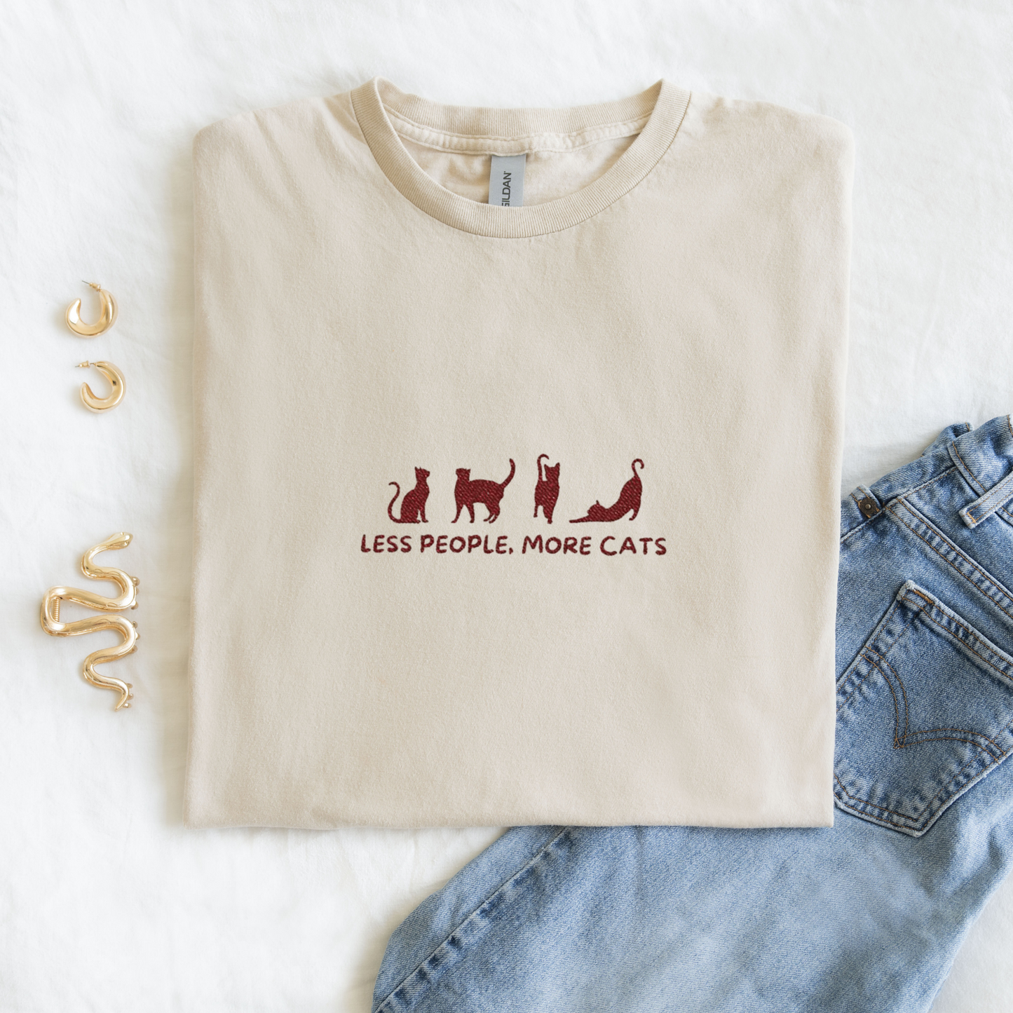 Less People, More Cats | Embroidery T-Shirt | Unisex