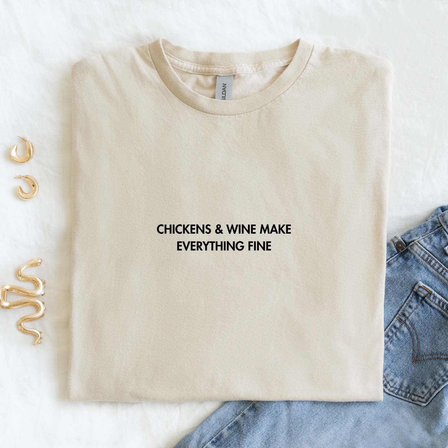 Chickens & Wine | Embroidered T-shirt | Unisex