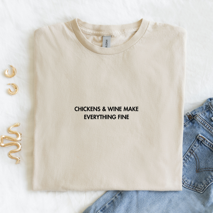 Chickens & Wine | Embroidered T-shirt | Unisex