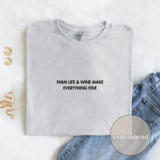 Farm Life & Wine | Embroidered T-shirt | Unisex