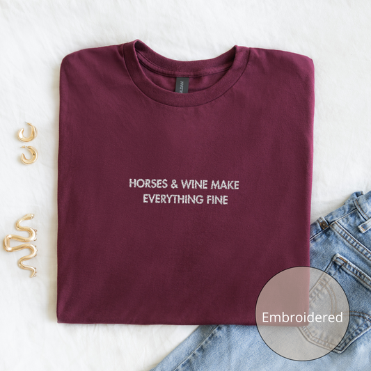 Horses & Wine | Embroidered T-shirt | Unisex