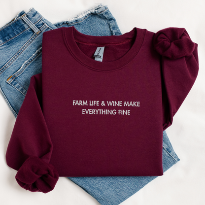Farm Life & Wine | Embroidered Sweatshirt | Unisex