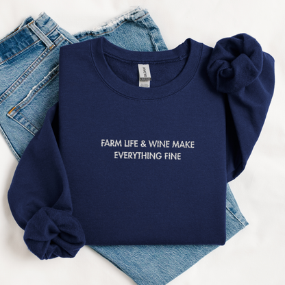 Farm Life & Wine | Embroidered Sweatshirt | Unisex