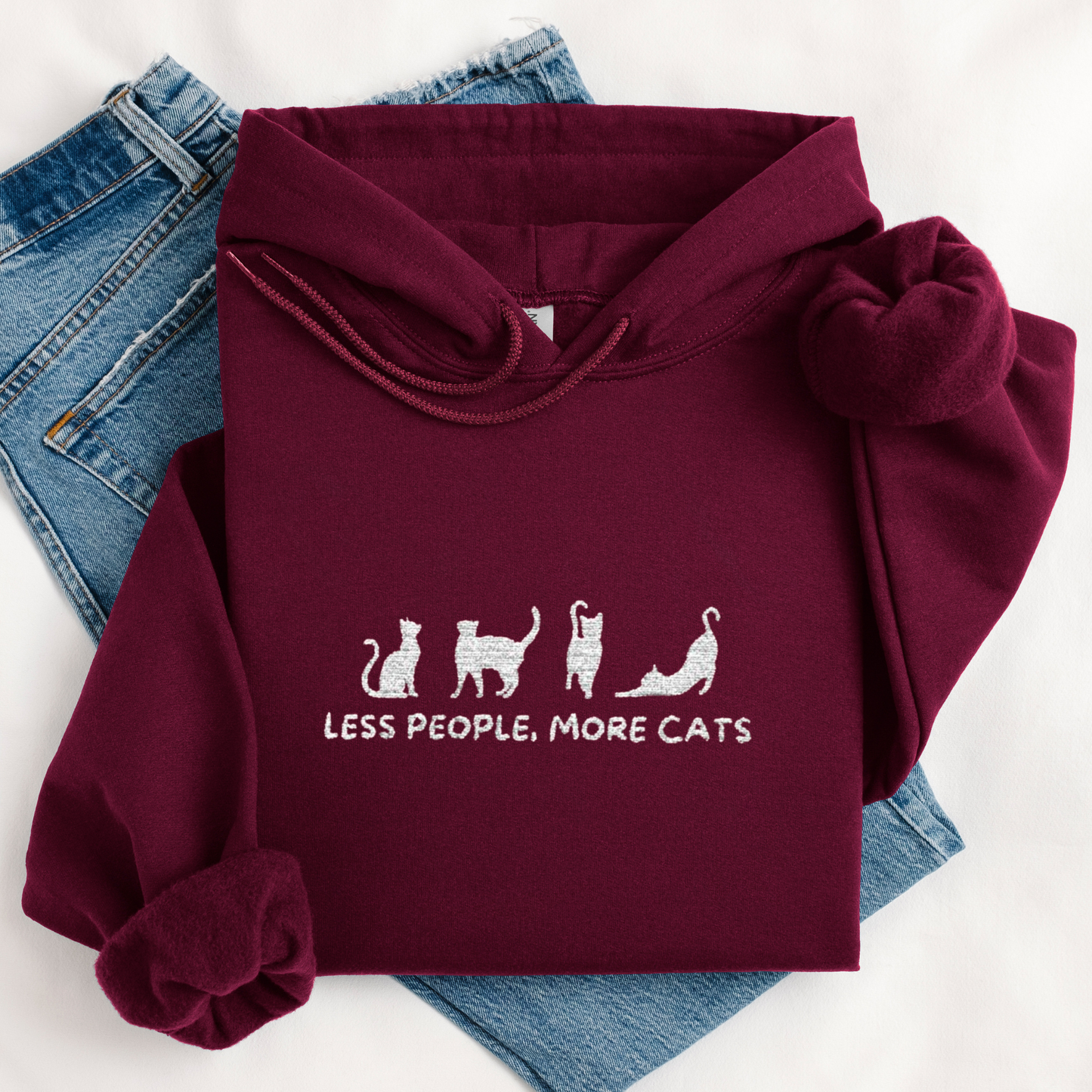 Less People, More Cats | Embroidery Hoodie | Unisex
