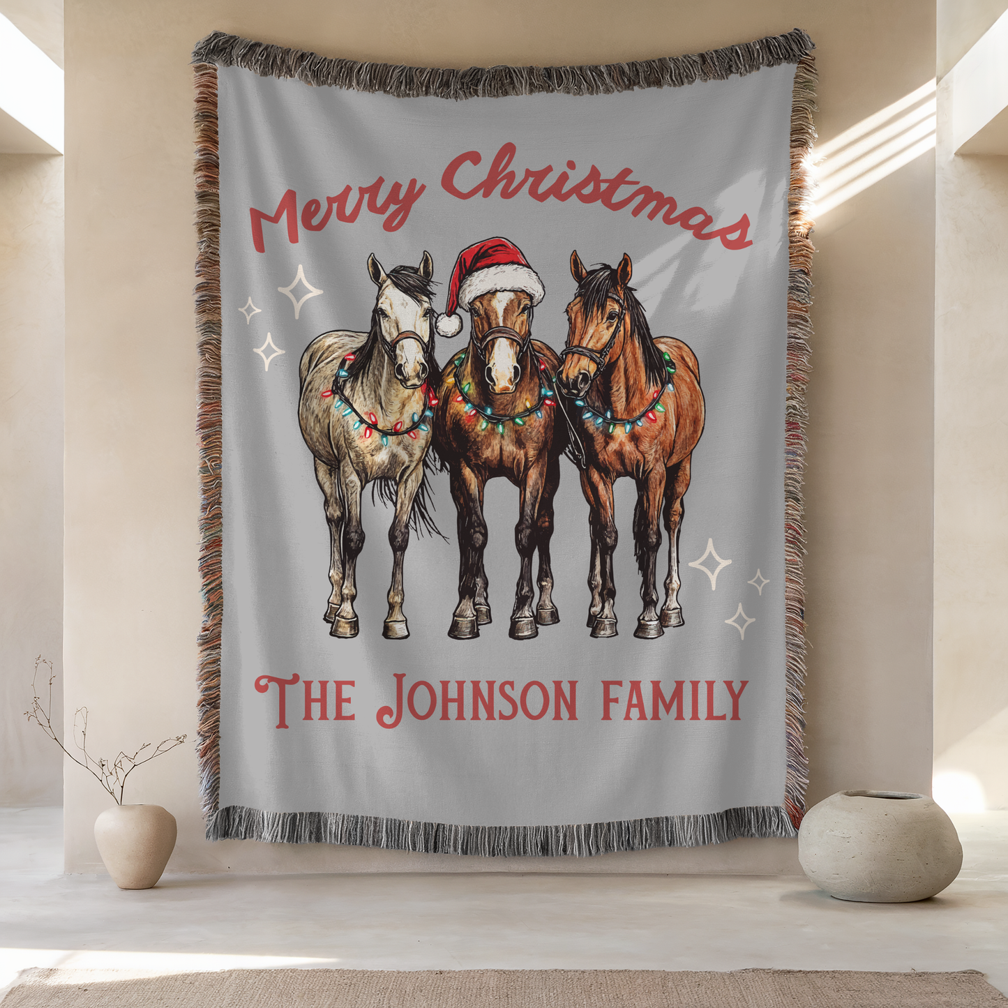 Custom Woven Blanket | Christmas Horses | 50'' x 60''