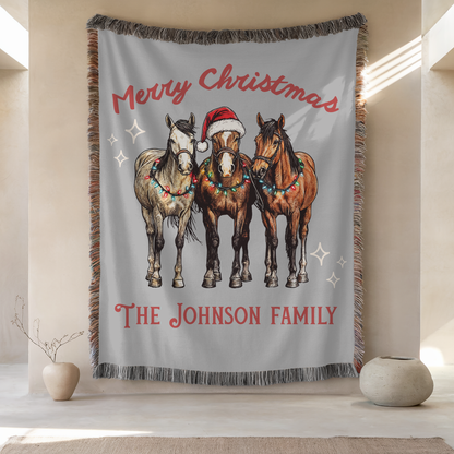 Custom Woven Blanket | Christmas Horses | 50'' x 60''