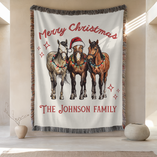 Custom Woven Blanket | Christmas Horses | 50'' x 60''