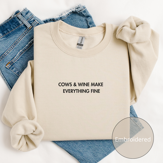 Cows & Wine | Embroidered Sweatshirt | Unisex