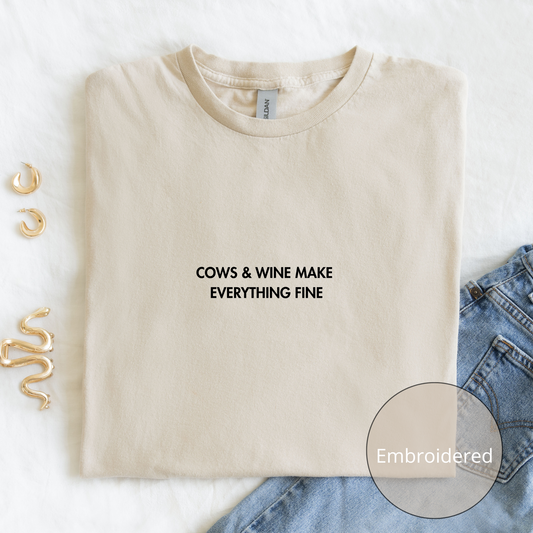 Cows & Wine | Embroidered T-shirt | Unisex
