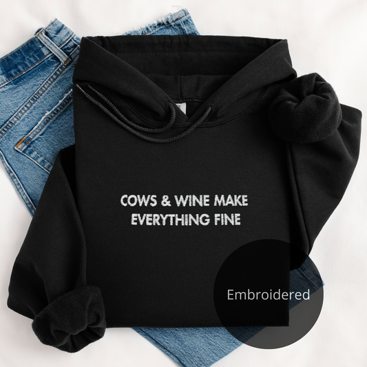 Cows & Wine | Embroidery Hoodie | Unisex