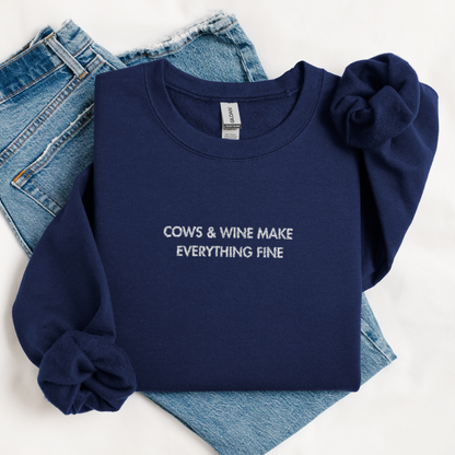 Cows & Wine | Embroidered Sweatshirt | Unisex