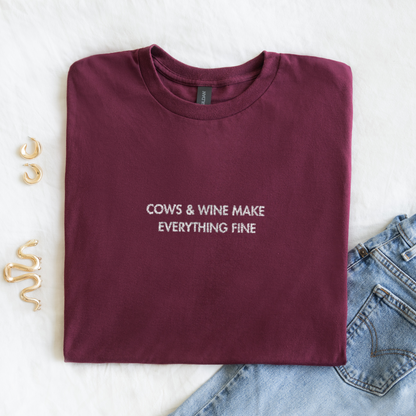 Cows & Wine | Embroidered T-shirt | Unisex