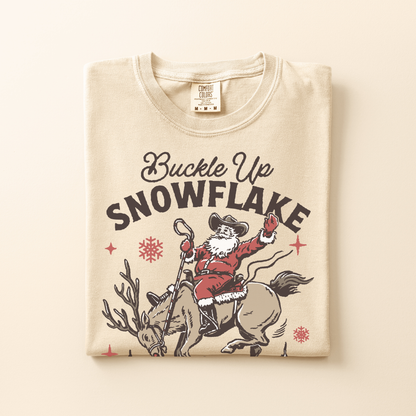 Buckle Up Snowflake | Christmas Cowgirl | T-shirt