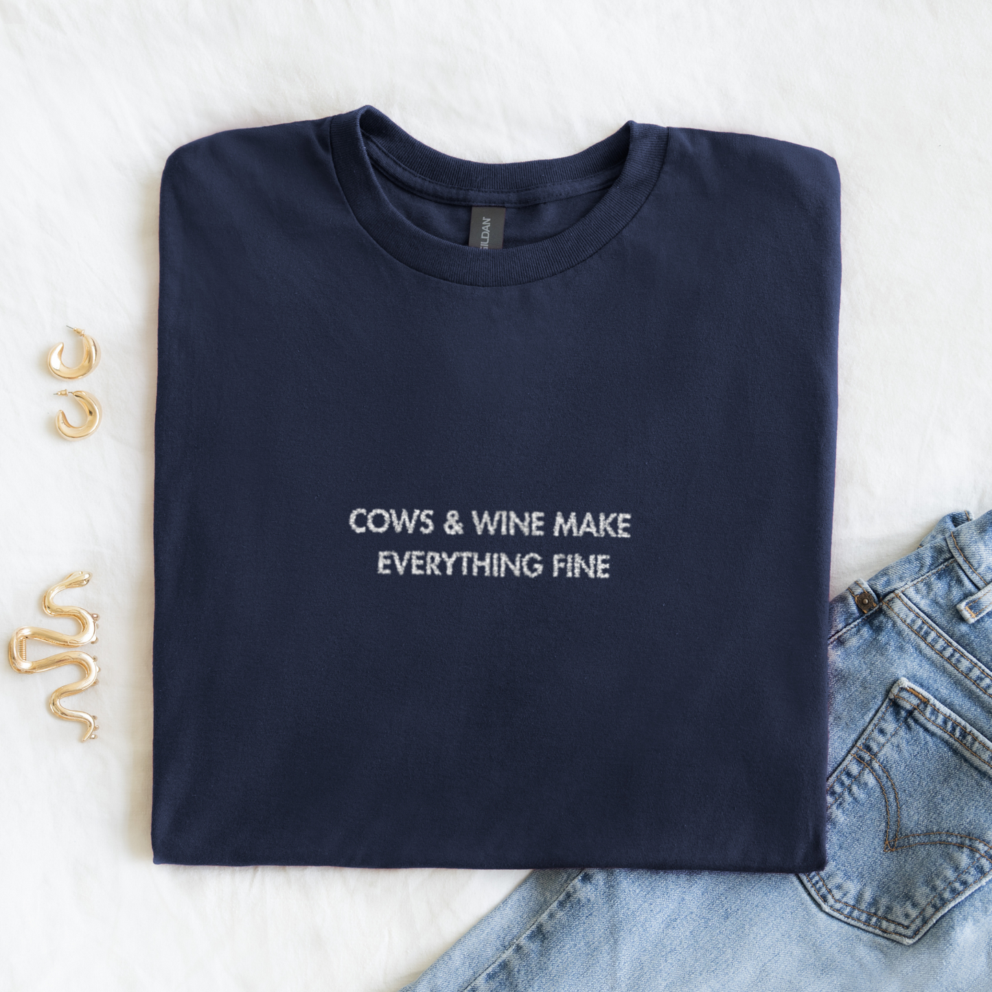 Cows & Wine | Embroidered T-shirt | Unisex