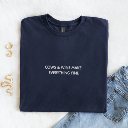 Cows & Wine | Embroidered T-shirt | Unisex